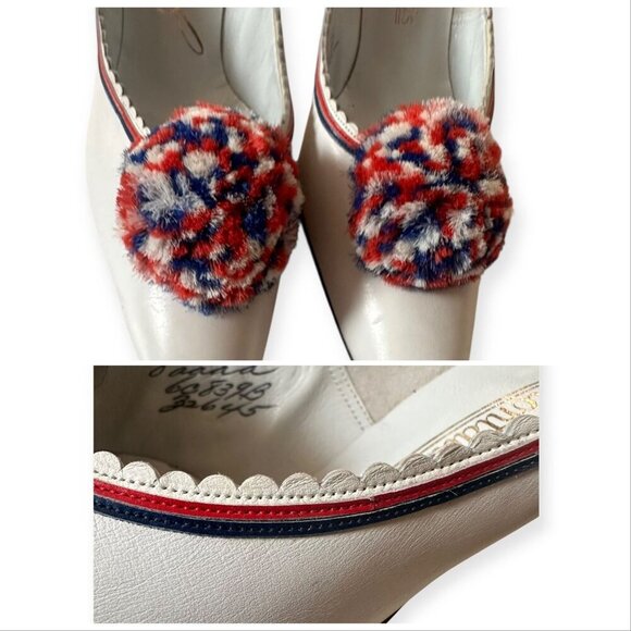 Vintage 50s/60s Julianelli's for Montaldo's White Leather Pom Pom Heels 8AAA - Picture 10 of 16